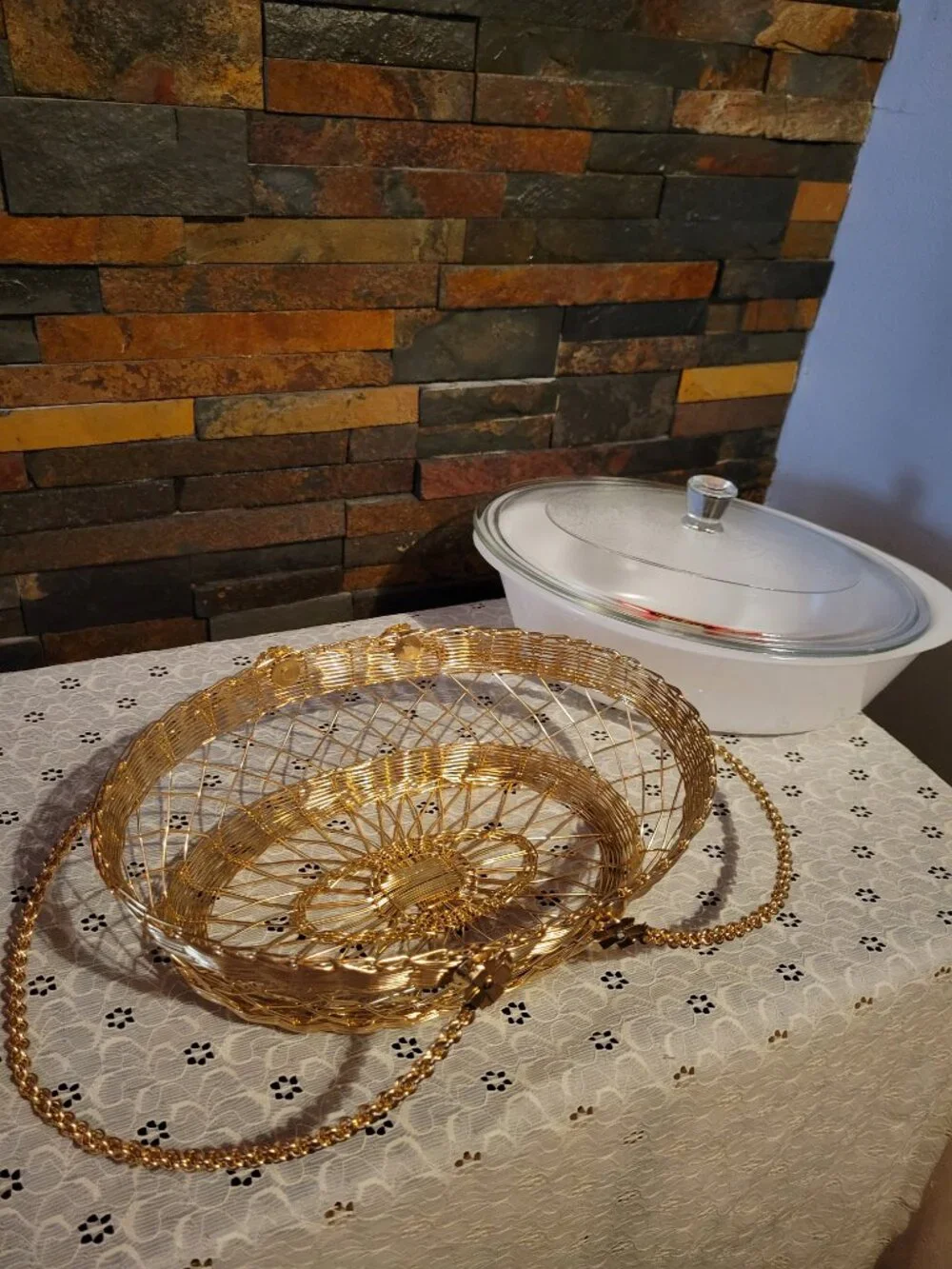 Vintage 1950s Glasbake Oval Casserole NOS with Original Sticker, Basket, Lid